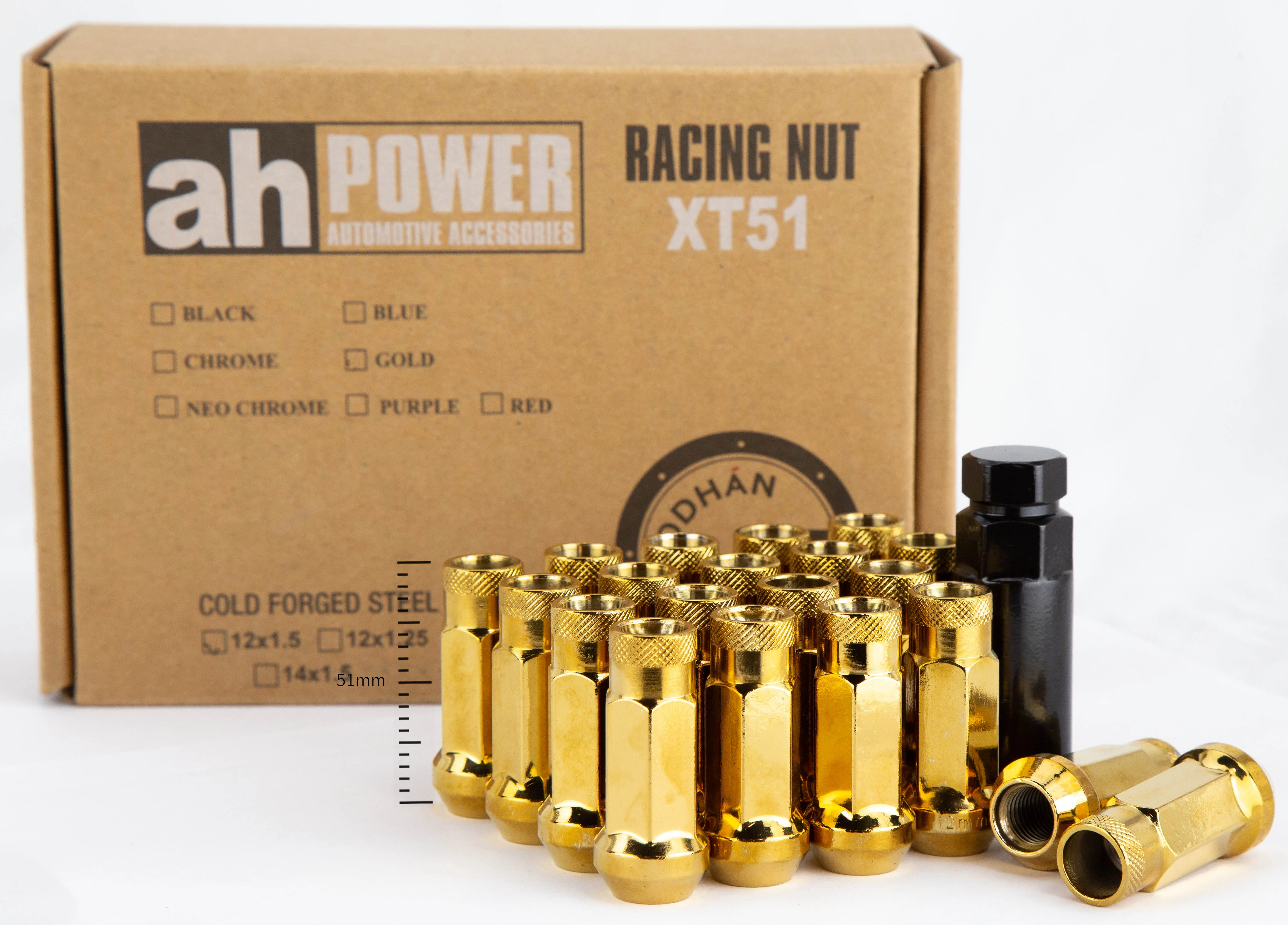 Aodhan XT51 Extended Open End Lug Nut Set – Conical Seat, 51mm Overall Length - Image 10