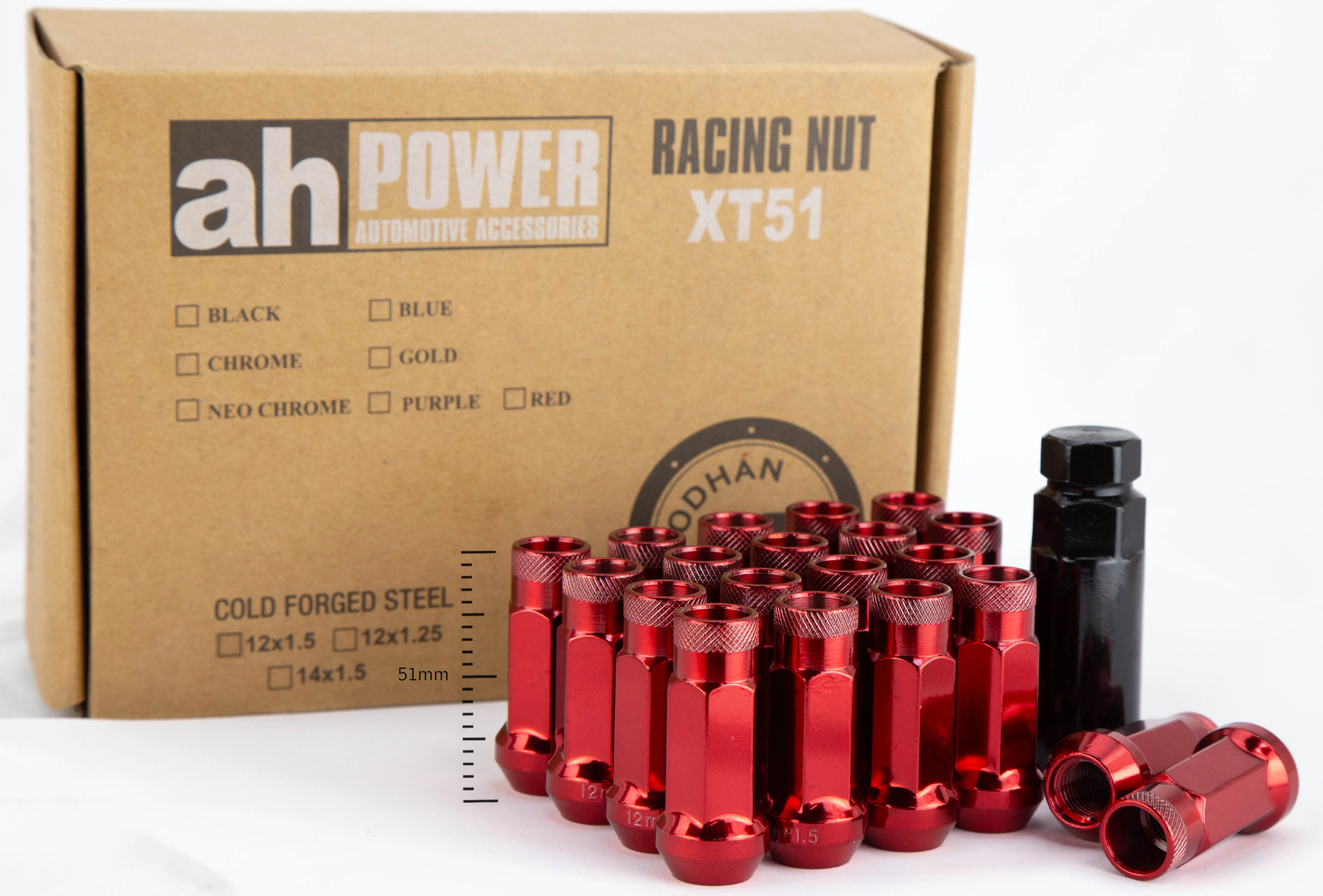 Aodhan XT51 Extended Open End Lug Nut Set – Conical Seat, 51mm Overall Length - Image 11