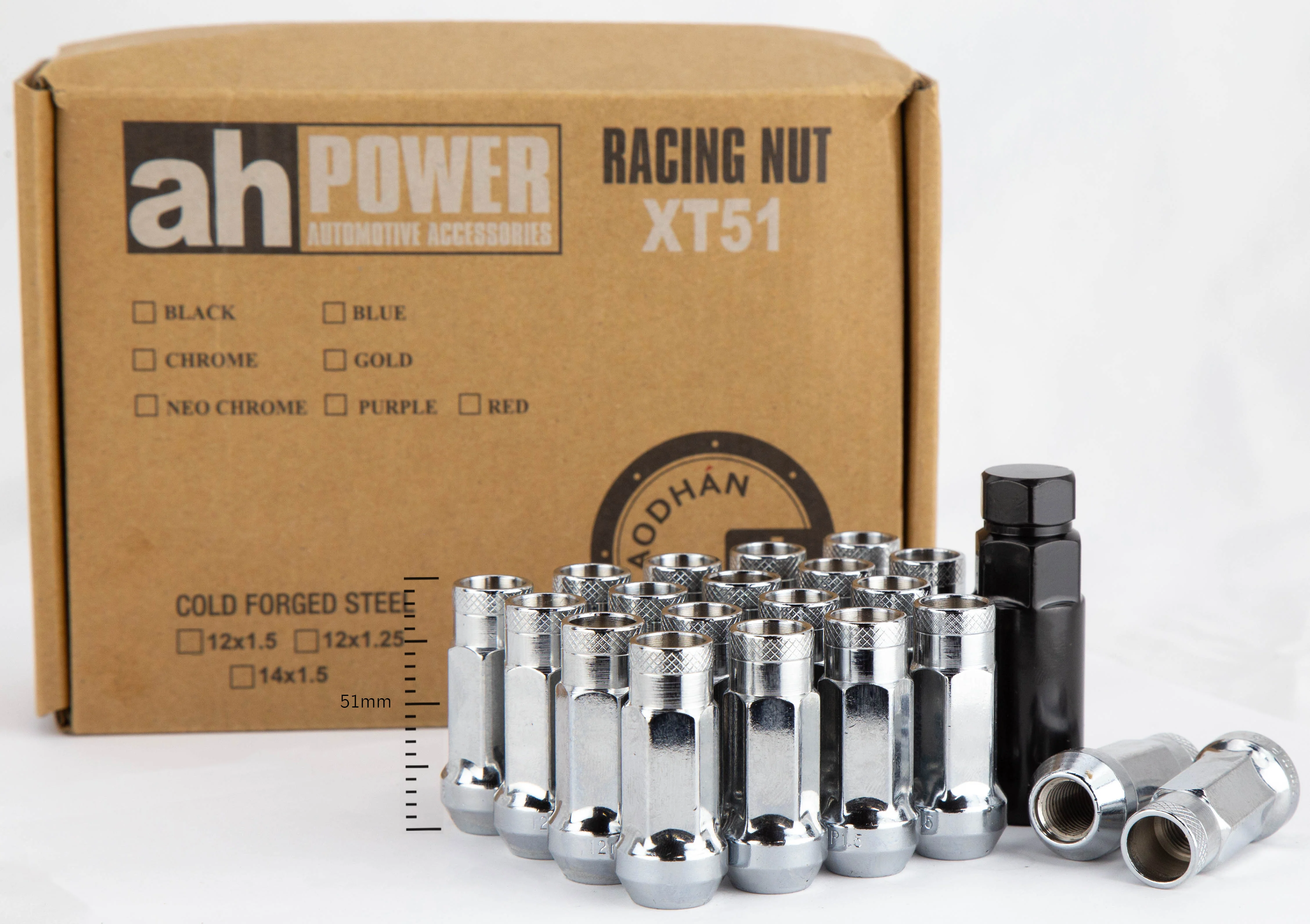 Aodhan XT51 Extended Open End Lug Nut Set – Conical Seat, 51mm Overall Length - Image 12