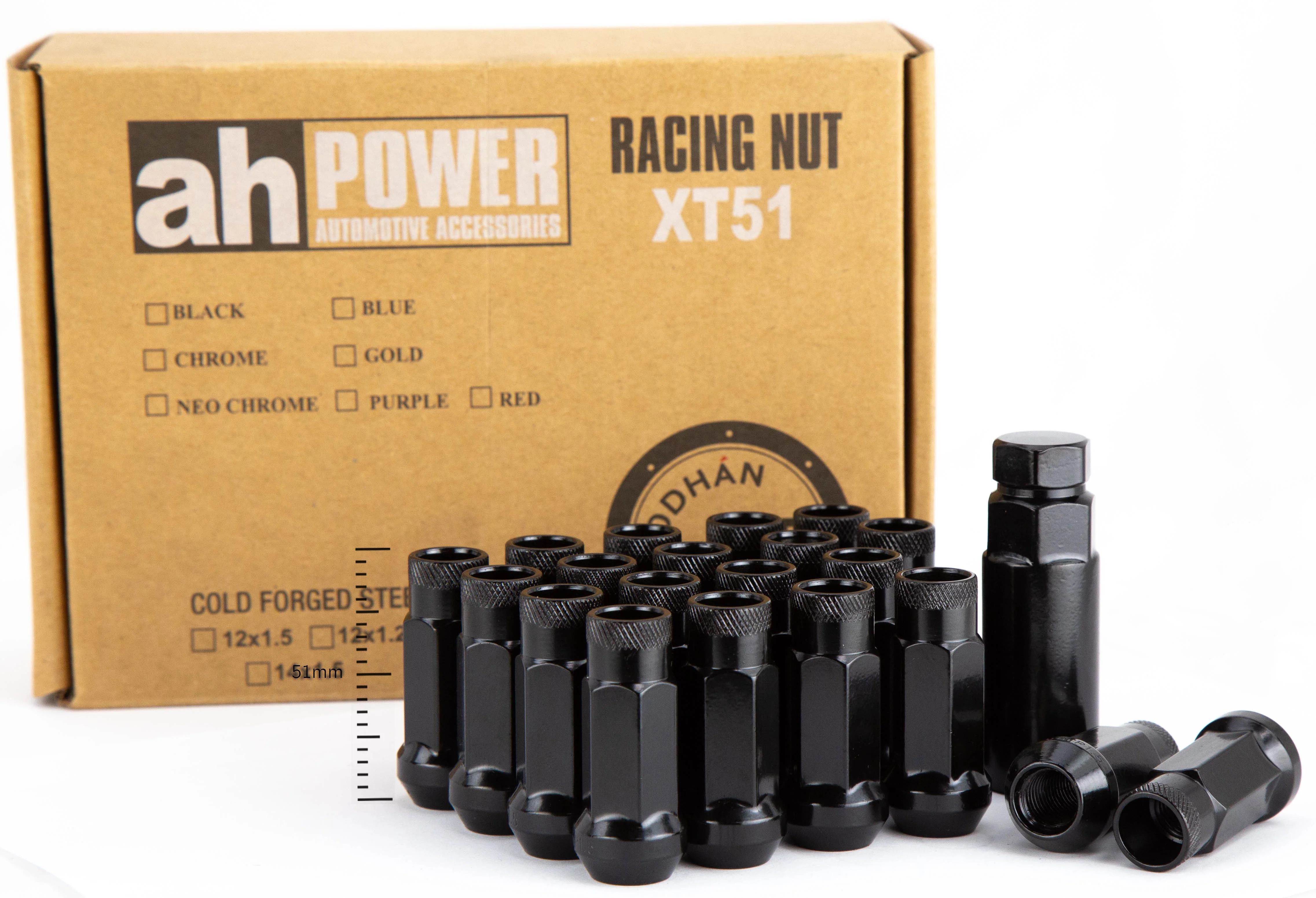 Aodhan XT51 Extended Open End Lug Nut Set – Conical Seat, 51mm Overall Length - Image 14