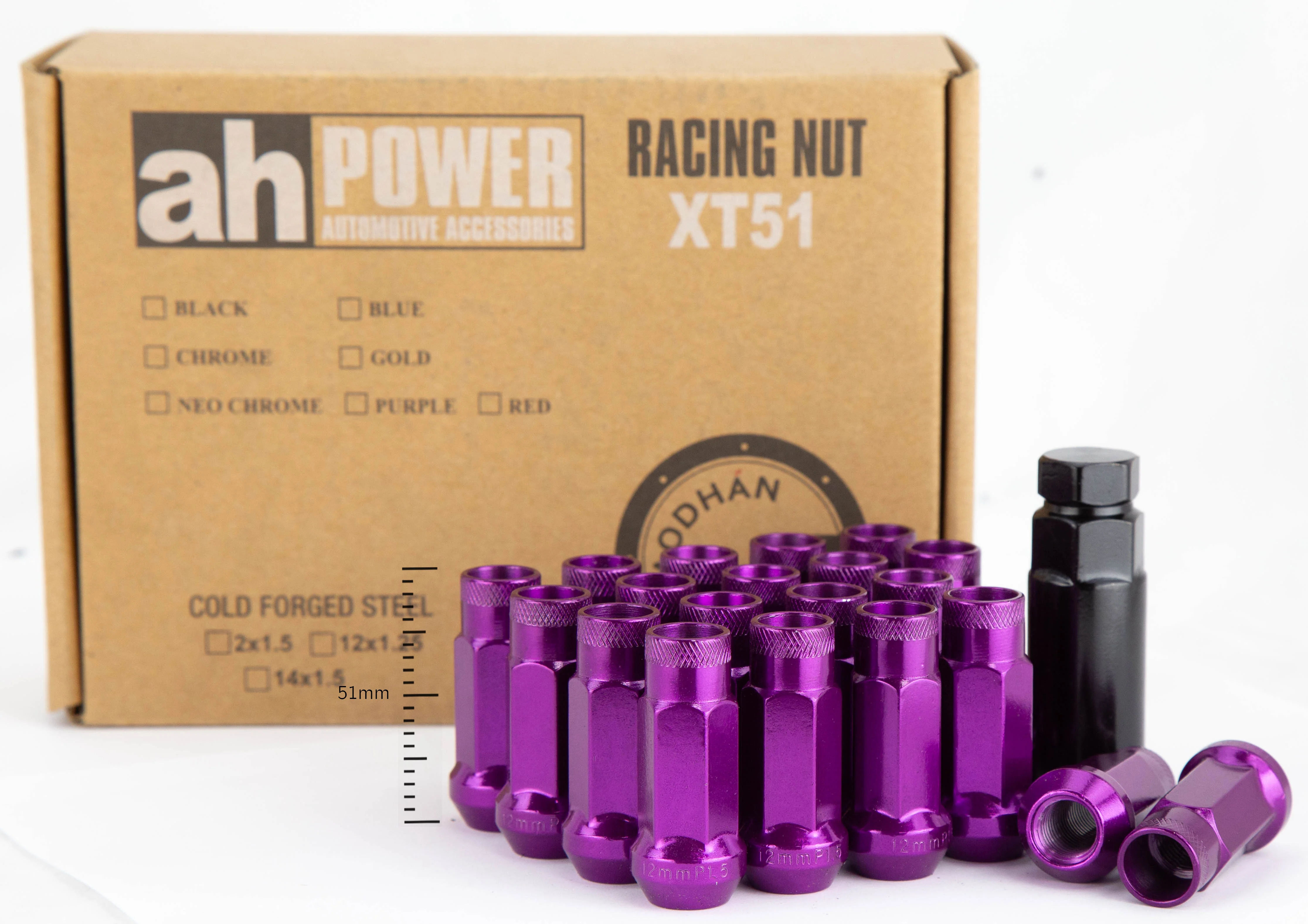 Aodhan XT51 Extended Open End Lug Nut Set – Conical Seat, 51mm Overall Length - Image 15