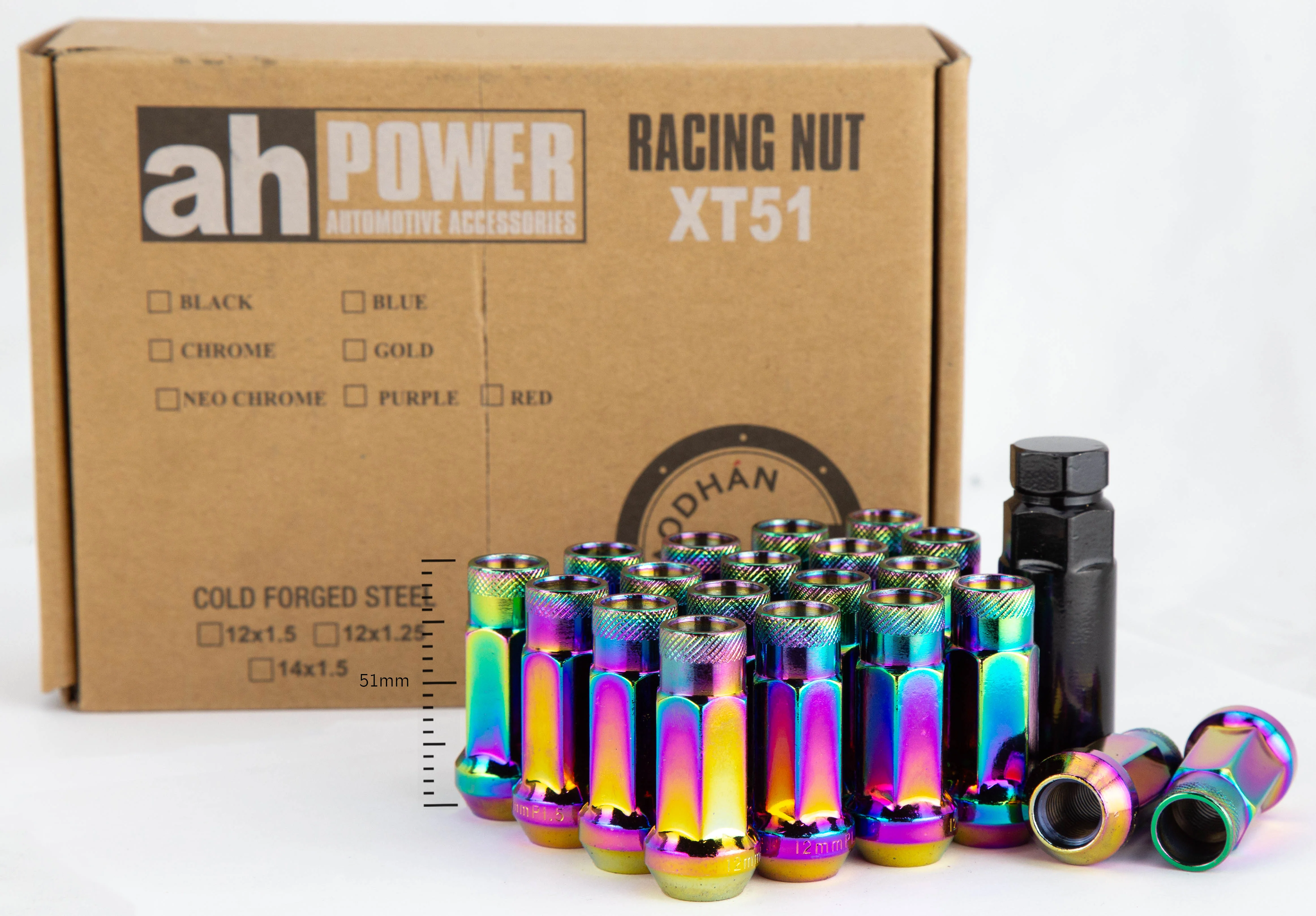 Aodhan XT51 Extended Open End Lug Nut Set – Conical Seat, 51mm Overall Length - Image 9